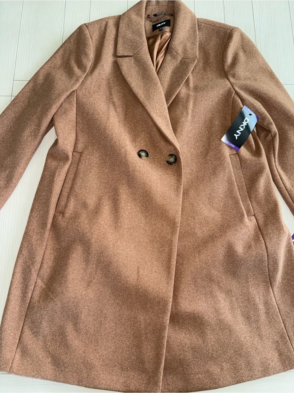 DKNY Women's Camel Double-Breasted Wool-Blend Trench Coat